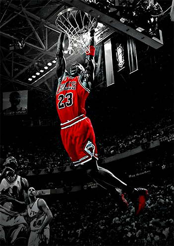 Quadro Michael Jordan Voando Top 1 Decorativo A4 23x33cm